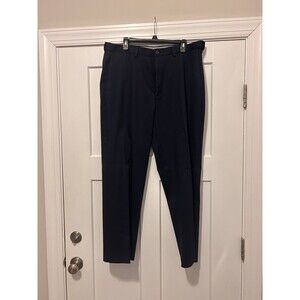 New HAGGAR Navy Blue Cotton  Stretch Waist Straight Fit Dress Pants 38 X 30
